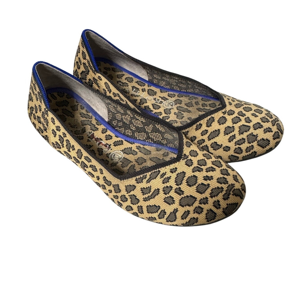 Rothys Spotted Leopard Blue Halo Red Heel Flats Size 9